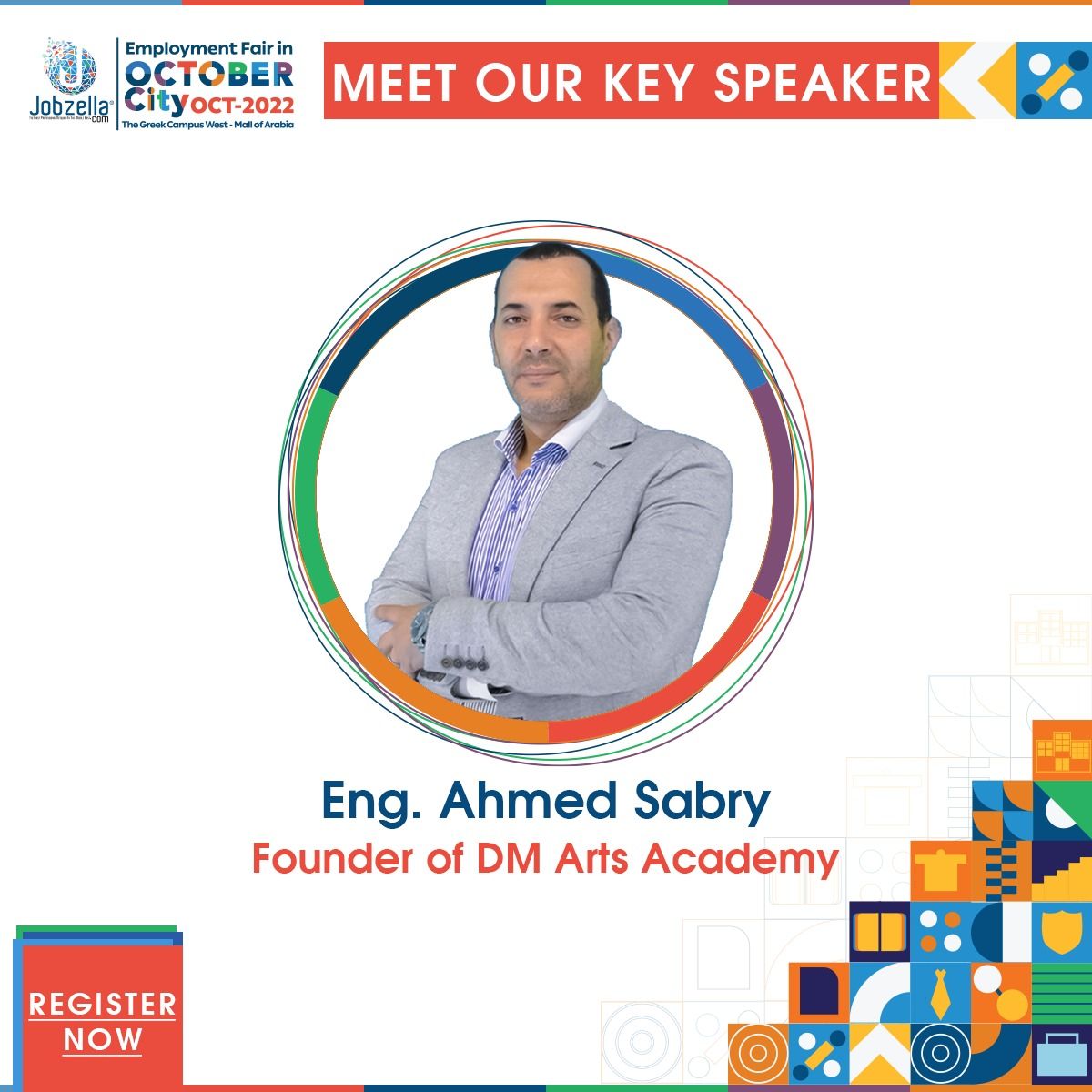 DMArtsAcademy's tweet photo. We are pleased to announce the participation of Eng. Ahmed Sabry - Founder of DM Arts Academy as a key speaker at Jobzella's 1st Employment Fair @ The Greek Campus - West at Mall Of Arabia on 1st October 2022
Register Now FOR FREE. https://t.co/boCww3ZGbu https://t.co/t7Sv66wATO