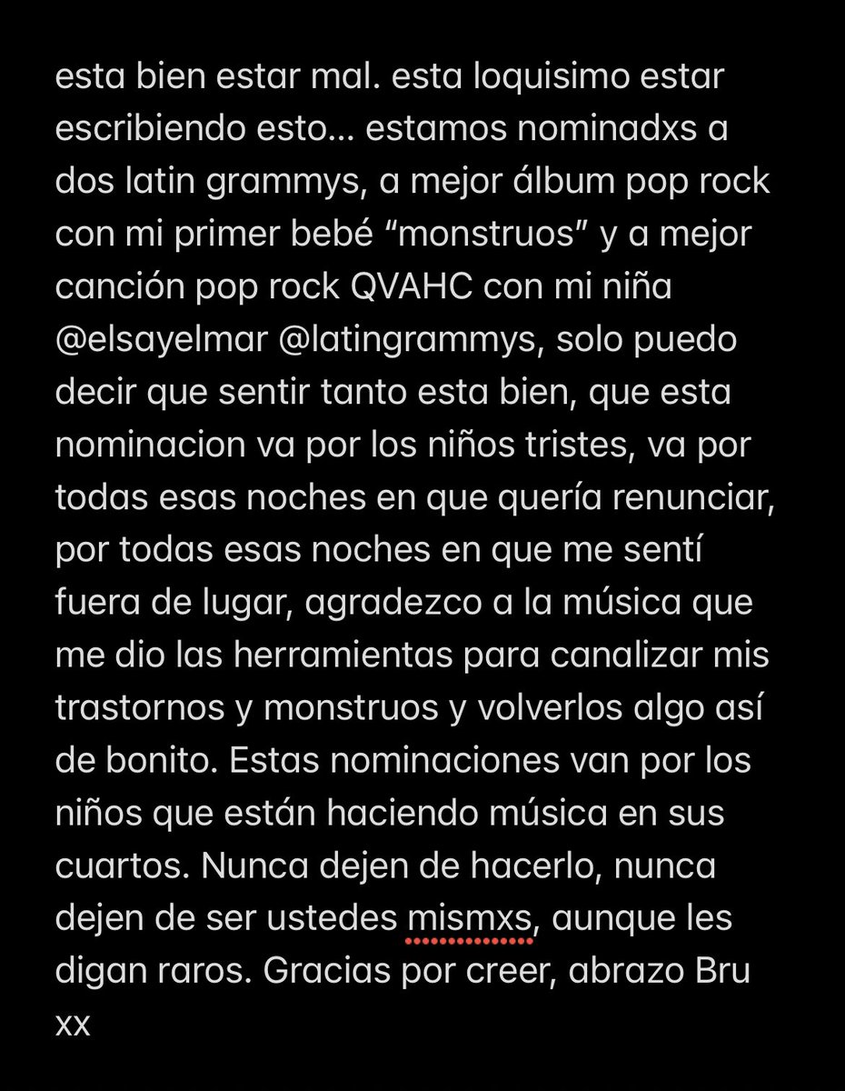 Lo emocionante de esta nominación, es que la mayoría de los productores y colaboradores de ‘monstruos’ son nuevos y morros igual que yo, la nueva generación. Feliz de pasar estas primeras veces con ustedes, lxs quiero!!!! 🫀xx