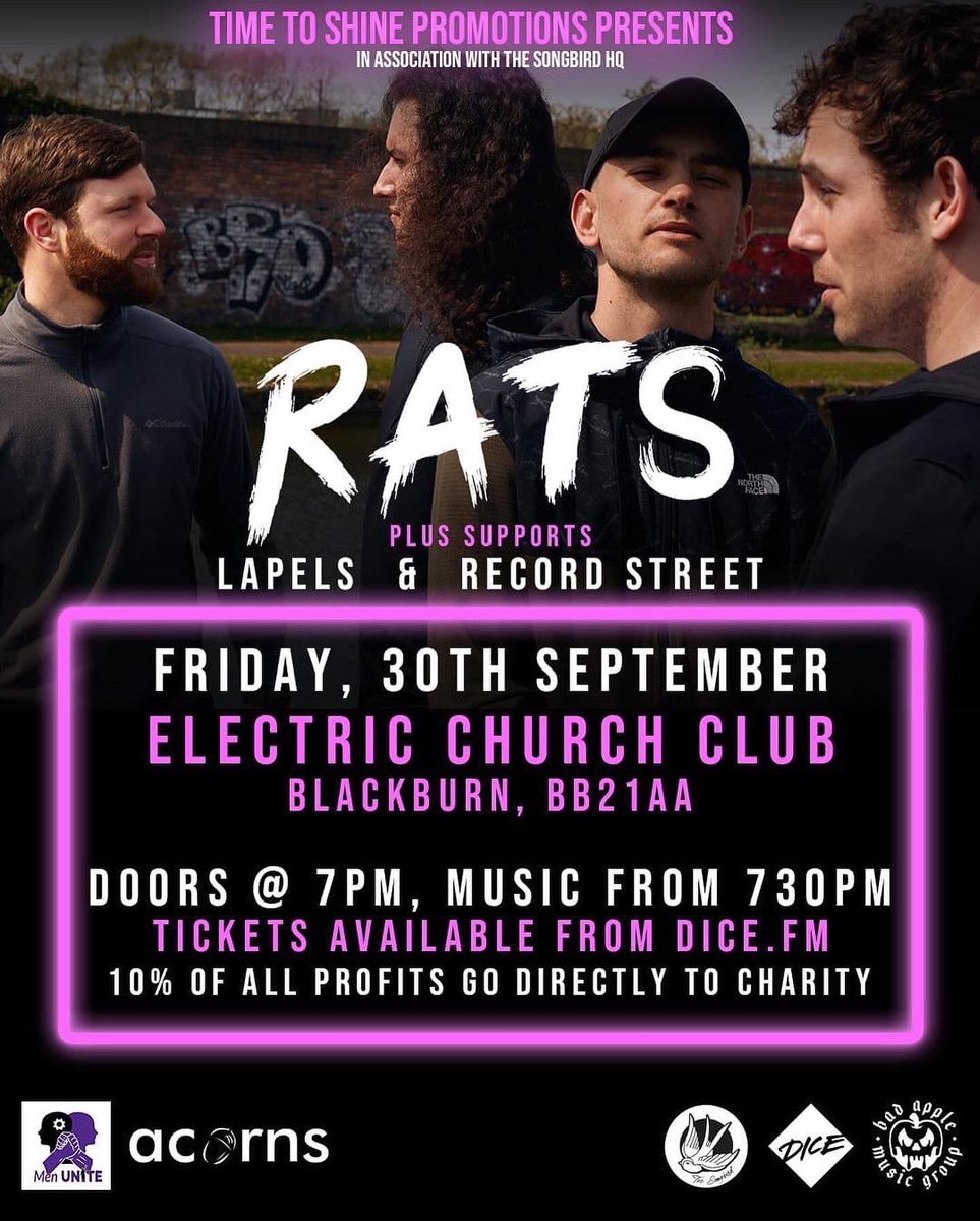 Lapels (@lapelsofficial) on Twitter photo Not long till we will be supporting @thoserats alongside <a href="/recordstreet/">RecordStreet</a> at the @electricchurchclub on the 30th of September
Get your tickets now!!
To purchase download the Dice.Fm app and then click the link below
linktr.ee/timetoshinepro… Not long till we will be supporting @thoserats alongside <a href="/recordstreet/">RecordStreet</a> at the @electricchurchclub on the 30th of September
Get your tickets now!!
To purchase download the Dice.Fm app and then click the link below
linktr.ee/timetoshinepro…