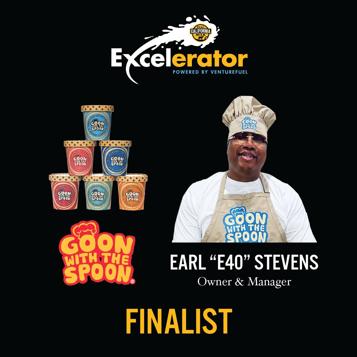 VFInsights's tweet photo. Meet this yr's @realcalifmilk Excelerator: Open Innovation finalist: platinum recording artist @E40 of @GoonWithDaSpoon, super-premium ice cream made with real California milk. Learn more here: https://t.co/q33zBYdHxW #rcmexcelerator #accelerator #Dairy #Goonwiththespoon https://t.co/8KVdTMNSoY