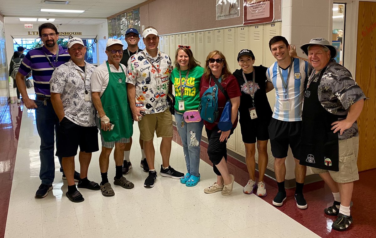 LthsScience's tweet photo. The Science Department has coolest BBQ Dads and Soccer Moms. Pretty natural theme day for this Dept. #porterpride #lthsscience #lockporths205 #HOCO2022 #bbqdads #soccermoms https://t.co/gzHnYU4FzV