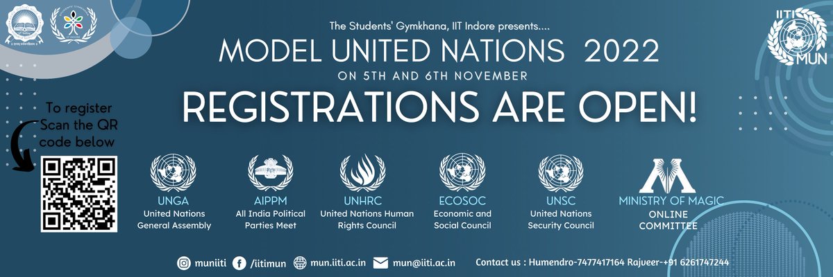 mun_iiti's tweet photo. We are beyond excited and extremely grateful to announce that the MUNIITI'2022 Registrations are open now...
The event is conducted on 5th and 6th of November. 
This time we are here with 5 committees ( offline mode) 
And 1 committee (online mode) 
https://t.co/ROC1yfbQbD https://t.co/Q3bCSaFlW2