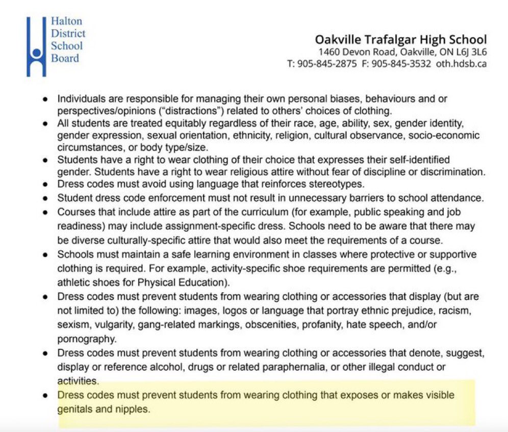 Maxime Bernier on Twitter "Oakville Trafalgar HS has a dress code rule