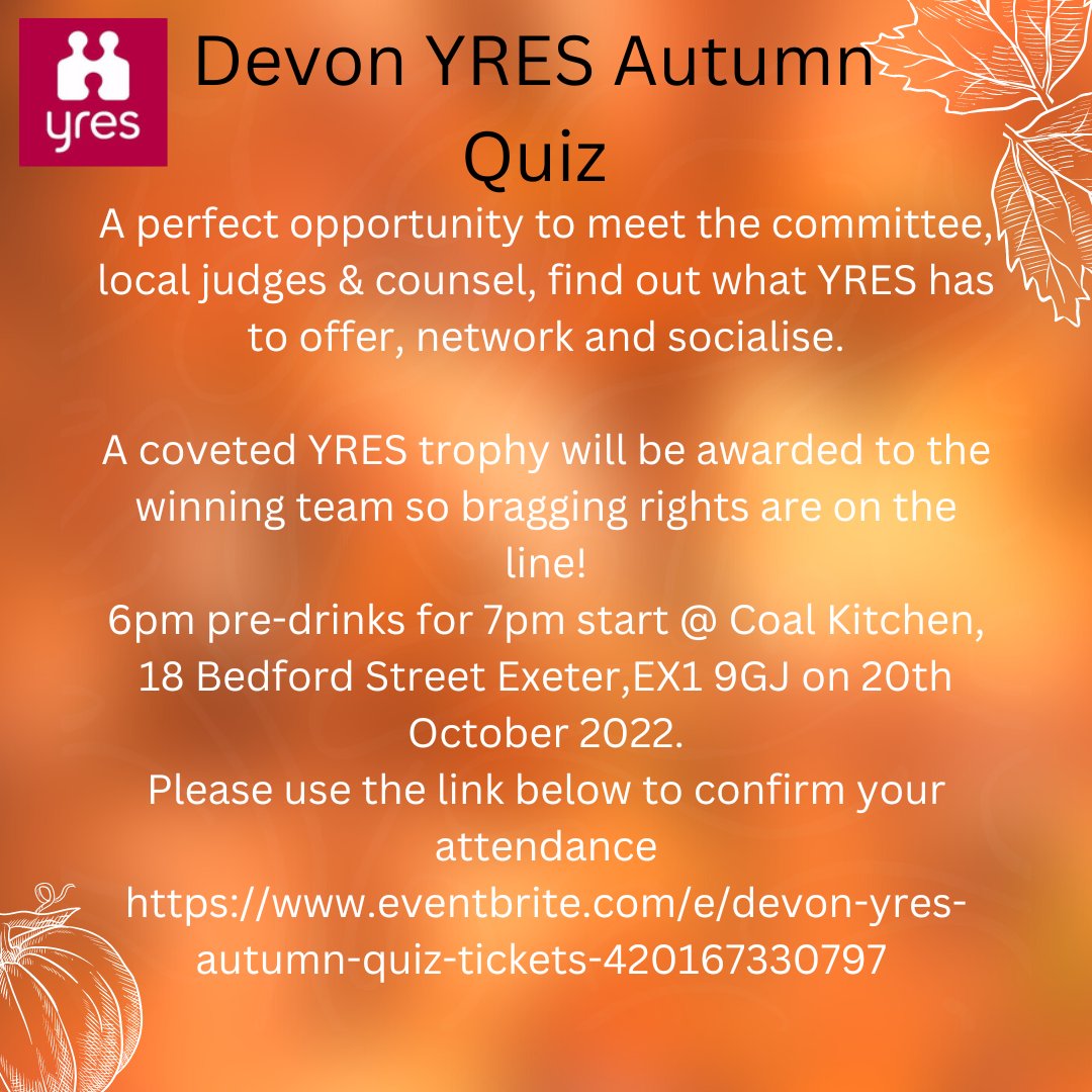 yresdevon's tweet image. Please join us for our autumn quiz on 20th October 2022 at 6pm in Exeter. Please confirm your attendance: eventbrite.com/e/devon-yres-a…