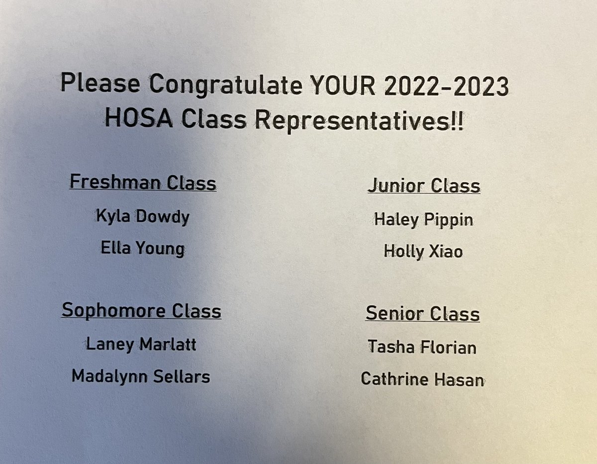 Please Congratulate YOUR HOSA Class Reps for this school year! <a href="/CteSiegel/">Siegel Career and Technical Education</a>