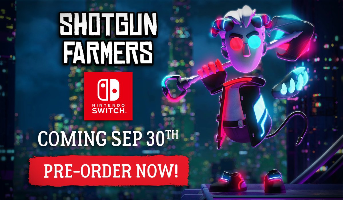 ShotgunFarmers's tweet photo. Shotgun Farmers is coming to #NintendoSwitch  on September 30th! And pre-orders are open now!

Switch will have full opt-in crossplay with Xbox, Playstation, and PC!

And of course, the Switch-exclusive NeOn skin!

https://t.co/rlVFxBxJI0 https://t.co/rOI91qjG73