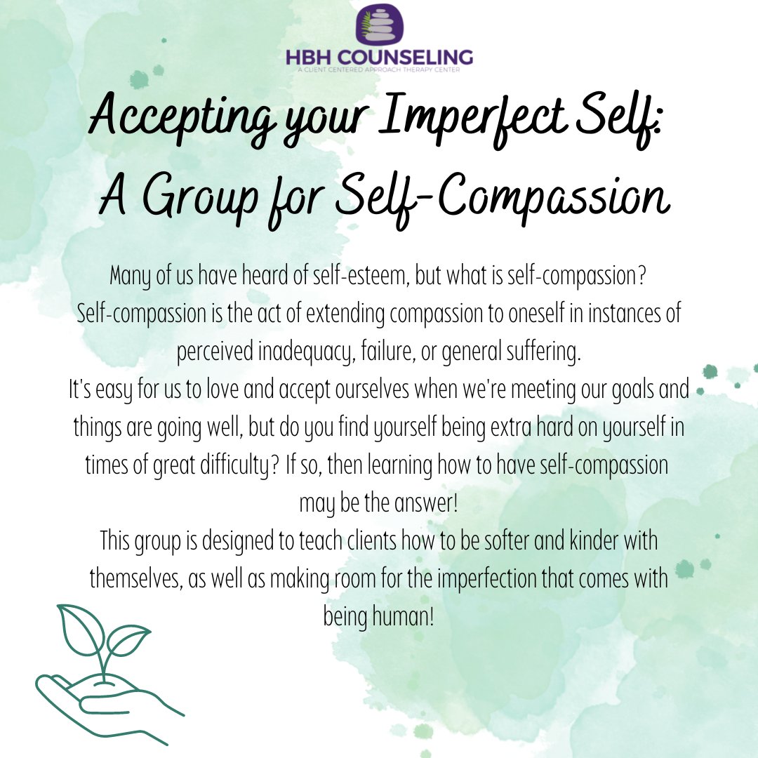 HBHCounseling's tweet photo. HBH Counseling has SO MANY groups to offer - starting with Self-Compassion Group! This group currently runs virtually on Thursdays @ 7pm. If you are interested in this group, please follow the link https://t.co/DeTcKTbJzF or call 732-477-0862
#therapyrocks #grouptherapy https://t.co/c1vPRXm2LS