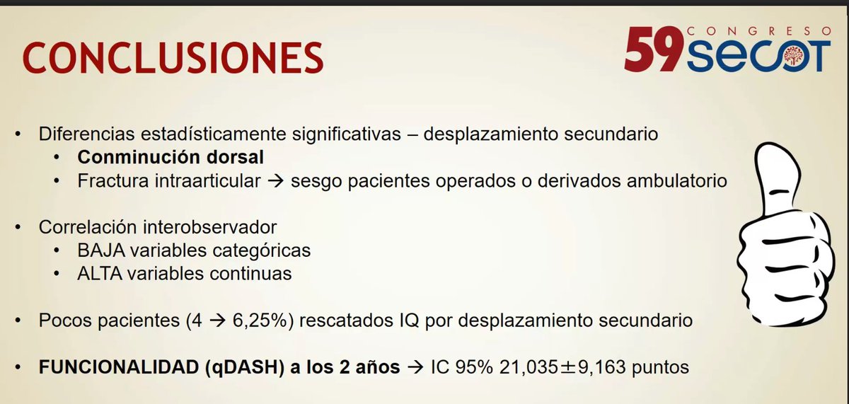 cot_csi's tweet photo. A la pregunta de si “¿Todas las #fracturas de #radio #distal #inestables son #quirúrgicas?”, nuestra #residente la Dra. Anna Maudos, nos muestra que el #tratamiento #conservador es una opción a tener en cuenta #EESS #UTO #Secot2022 @secotsecot https://t.co/z8EZ86lZ4j