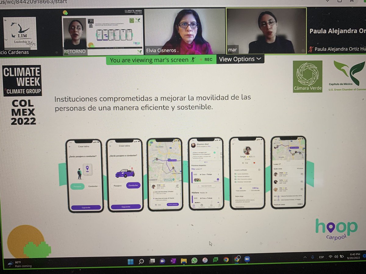 CamaraVerdeOrg's tweet photo. En la Semana Global de la Movilidad, Marisol Quezada de #hoopcarpool presenta en #climateweekcolmex2022 los beneficios para el ambiente del carpooling https://t.co/gEthQch25h