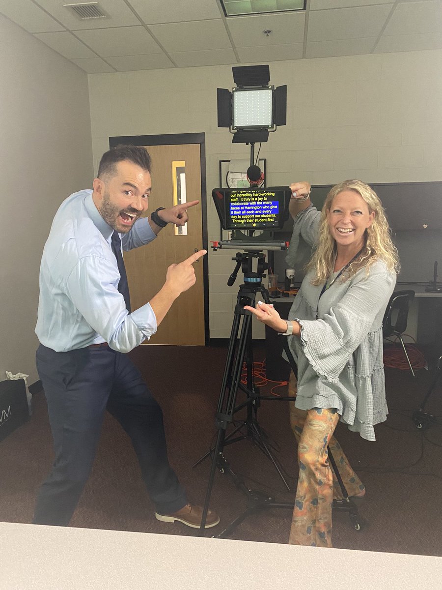 Hawk_Principal's tweet photo. Having fun recording a video for Back to School Night! @RoryDOConnor and I got to use the teleprompter!! #greenscreenroom Harrington families and friends, keep an eye out for the finished product coming tomorrow!! @lexingtonsuper @ms_goralski @LexTechNow @lexedfoundation https://t.co/Tc7HpnZLYS