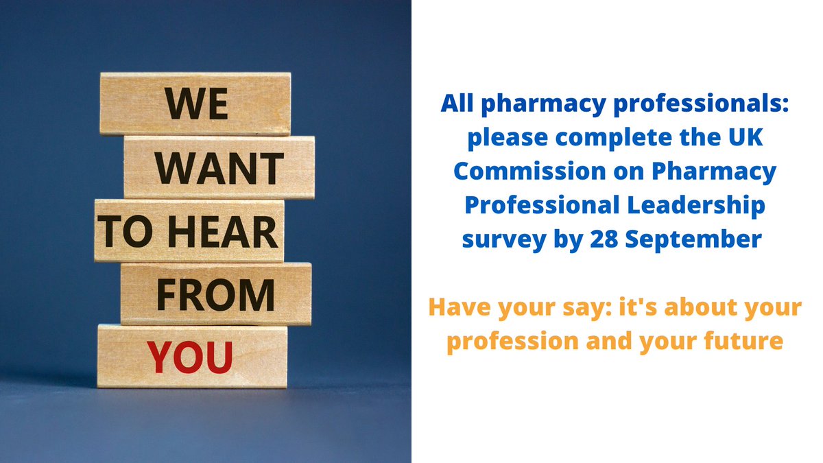 davidwebb_1's tweet photo. What do you think about the future of pharmacy professional leadership? Our quick Call for Evidence survey closes midnight on Weds 28 September – please share your views: https://t.co/P2rPP4RScs 
@DacreJane @learnedlion @alisonstrath @cathyharrison00 @AndrewEvansCPhO https://t.co/3GzpRBhgKn