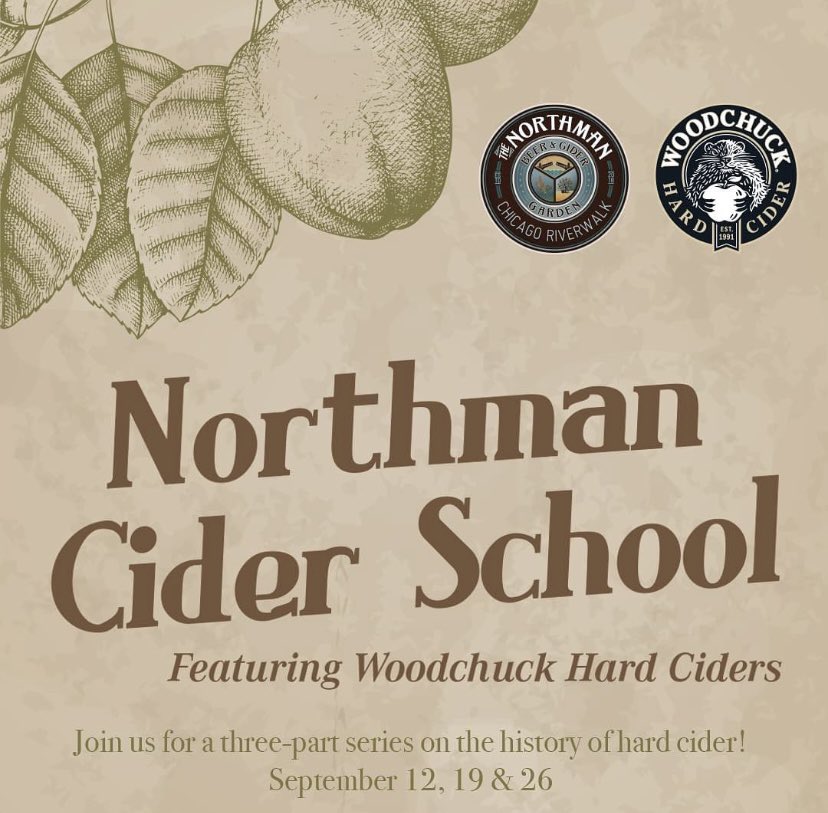 The last of our 3 "Back to School" Cider School's is next Monday with <a href="/Northmancider/">Northman Cider Co</a> and <a href="/WoodchuckCider/">Woodchuck Cider</a> 

Purchase advance tix here &gt;&gt; bit.ly/3qSQTnD

#thenorthmanriverwalk #craftcider #cider #ciderlover #ciderlife #fallfest #chicagoriverwalk #choosechicago #ciderschool