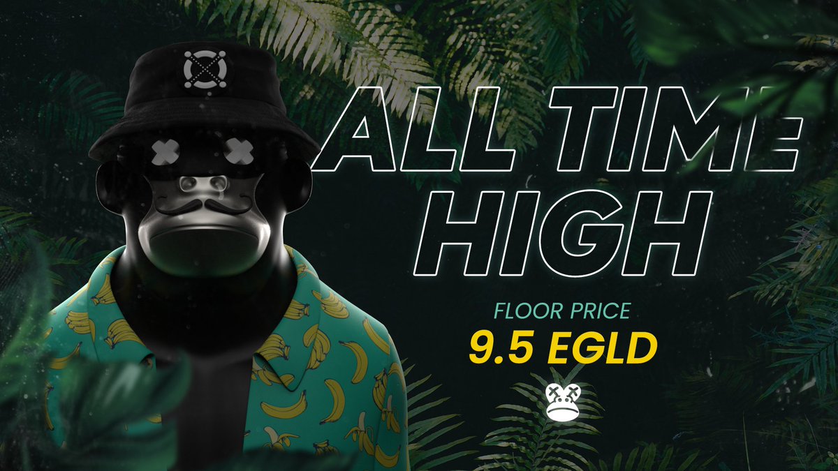 Tribe!

We have reached a new ATH floor price of 9.5! After setting a new ATH of 333 #EGLD last week and distributing the highest total weekly rewards today, our community continues to break records. 

Congratulations to all our amazing Elrond Ape holders and supporters!!