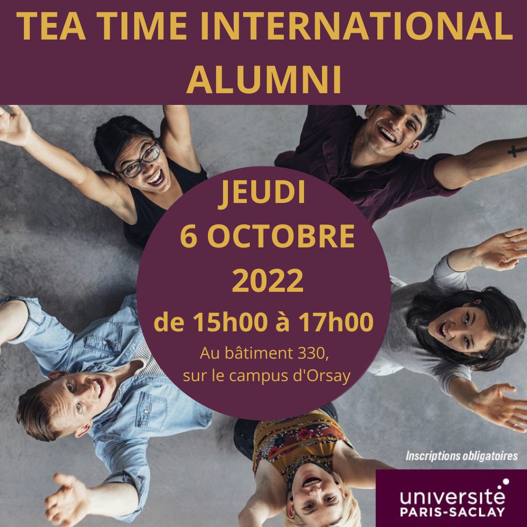 Sabine Ferrier (@sabineferrier) on Twitter photo Vous êtes diplômé <a href="/UnivParisSaclay/">Université Paris-Saclay</a> et vous avez un parcours international autrement dit vous avez fait une partie de vos études à l’étranger, venez nous rejoindre pour notre Tea Time International Alumni Inscription & infos : alumni.upsaclay@universite-paris-saclay.fr Vous êtes diplômé <a href="/UnivParisSaclay/">Université Paris-Saclay</a> et vous avez un parcours international autrement dit vous avez fait une partie de vos études à l’étranger, venez nous rejoindre pour notre Tea Time International Alumni Inscription & infos : alumni.upsaclay@universite-paris-saclay.fr