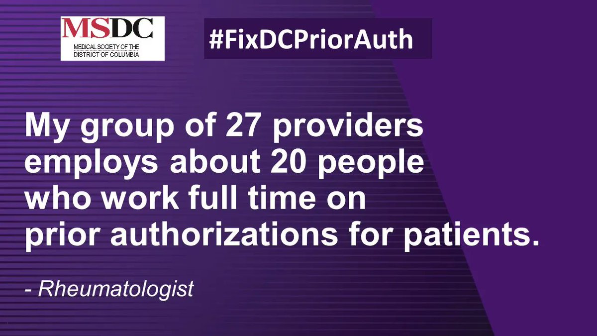 MedSocDC's tweet photo. Physicians and their staff spend an average of 13 hours/week on prior auths. @CMCHenderson @BrianneKNadeau #FixDCPriorAuth https://t.co/kOc5FBXeHP