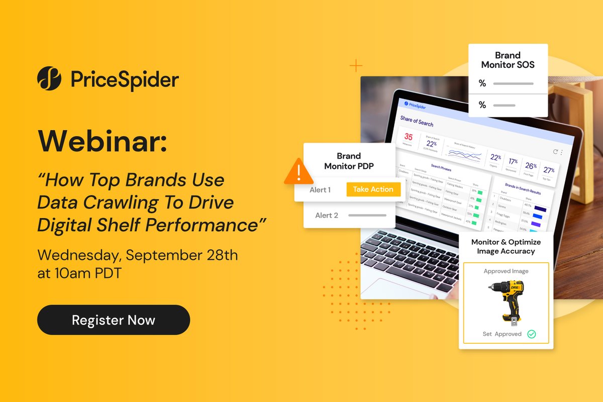 It's that time again. PriceSpider #Webinar time. This month we'll be diving into Brand Monitor crawling modules and share how they work and how top #brands use PriceSpider crawling data to drive performance across the #DigitalShelf. Register Now! bit.ly/3SB5qAr