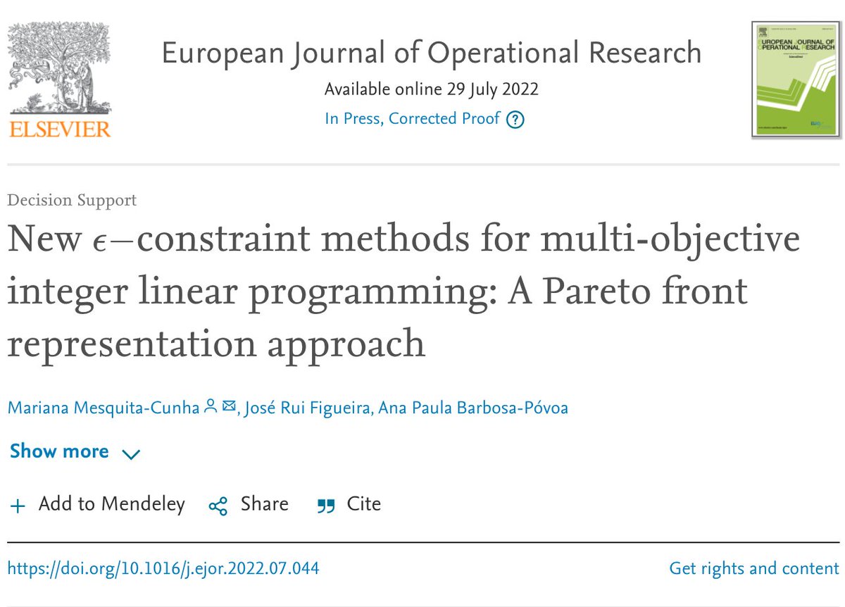 A new article by Mariana Mesquita-Cunha, José Rui Figueira and Ana Barbosa-Póvoa. It proposes three representation methods based on the ε-constraint algorithm, each tackling one dimension of the representation problem. The implementation code is provided. authors.elsevier.com/a/1fZJ-1LnJ6lU…