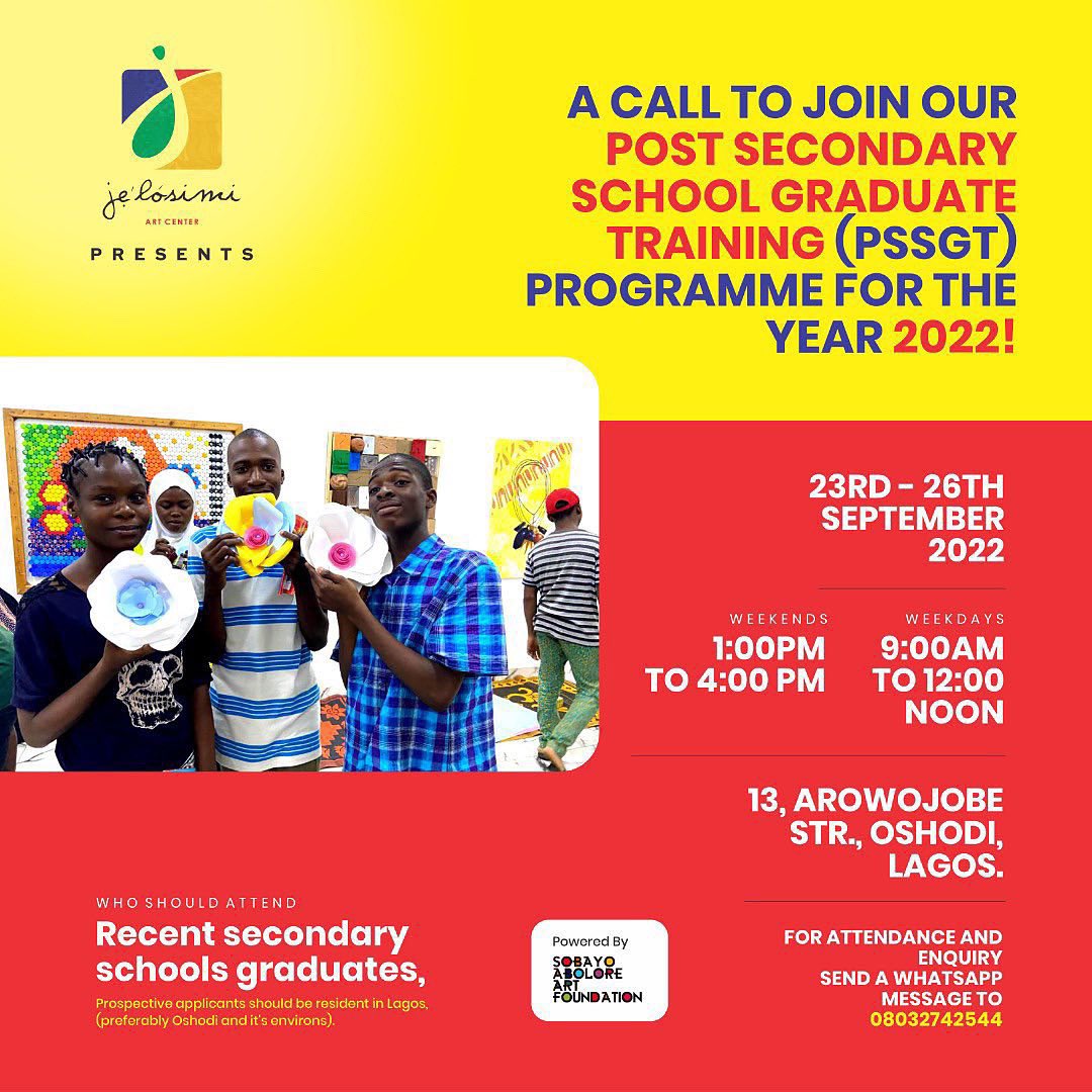 🔊 🔊🔊This is a call to join our Post Secondary School Graduate Training (PSSGT) Programme for the year 2022! Participants at the leadership training will be exposed to academicians and titans of creative industries who will enlighten them about opportunities and career paths.