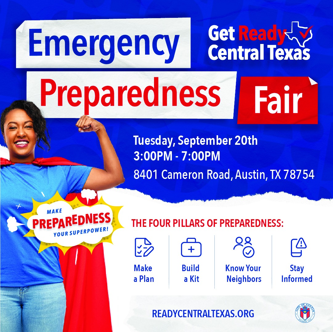 adrntx's tweet photo. Today's the day! We're getting ready to head to the Get Ready Central Texas Emergency Preparedness Fair to share preparedness tips, giveaways, and resources. Bring your friends and family and stop by our table from 3-7 pm. The best part is - it's FREE! We'll see you soon! https://t.co/Fc9rmh3mL3