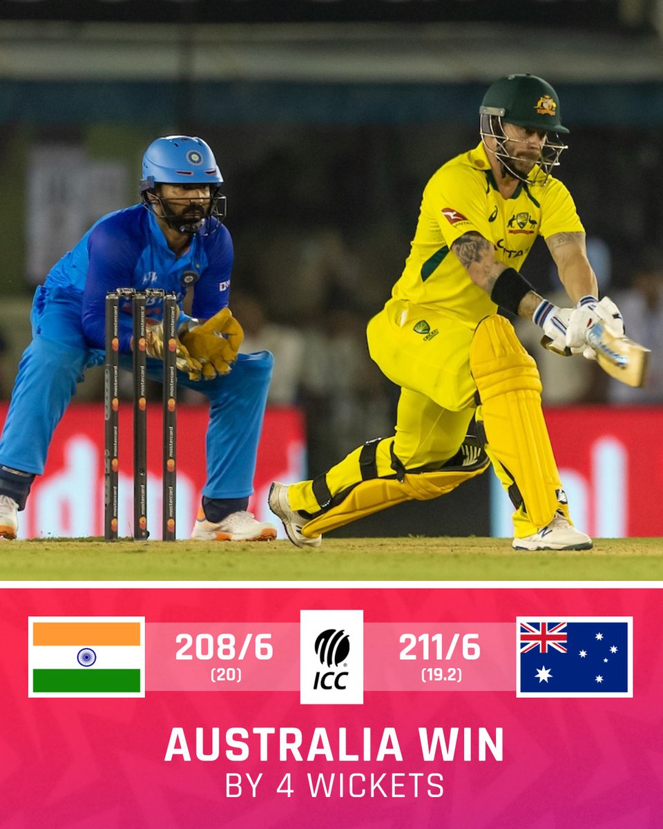 Australia complete a terrific run chase in Mohali to go 1-0 up in the series 👏🏻

#INDvAUS | 📝 Scorecard: bit.ly/3SaYKsA