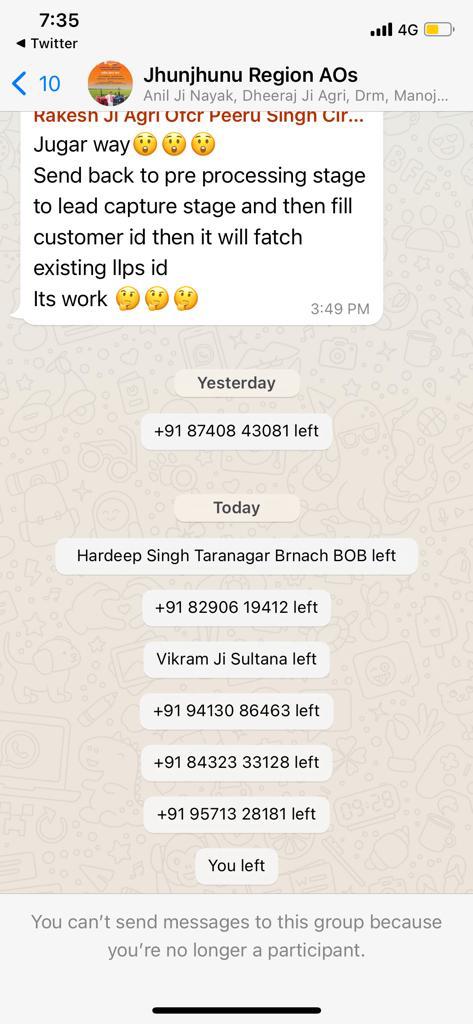 RajnishDadheech's tweet photo. What a tremendous step has been taken by Bank of Baroda Heros.
Yes they have guts to do so

They have Left all the the groups in whatsapp
Kudos to you 
#Bobians 
#barjatya_bhagao_jhunjhunu_bachao 
#barjatya_hatao_jhunjhunu_bachao https://t.co/afoAhS5oeX