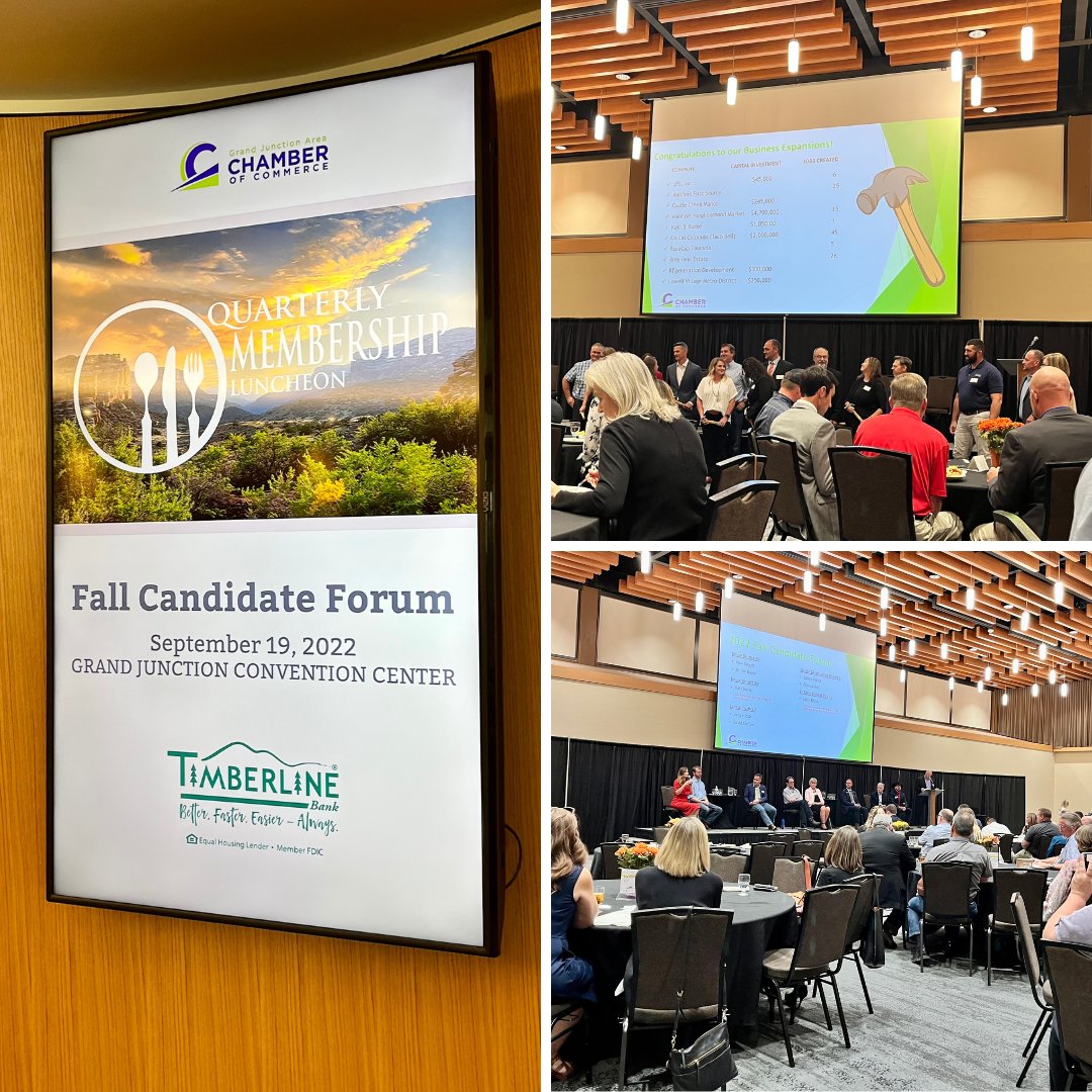 Our team had the honor of attending the Grand Junction Area Chamber of Commerce member luncheon and candidate forum yesterday. Thank you for the opportunity to hear from candidates in the 2022 Fall Election regarding business priorities impacting Mesa County's economy.