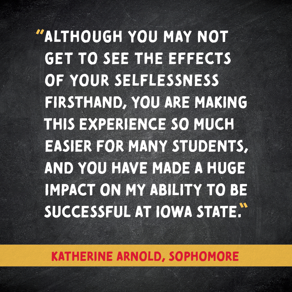 isufoundation's tweet photo. Happy Grati-Tuesday! We are so thankful for all the continued financial support donors provide for students at Iowa State. https://t.co/QF65Ha7U89