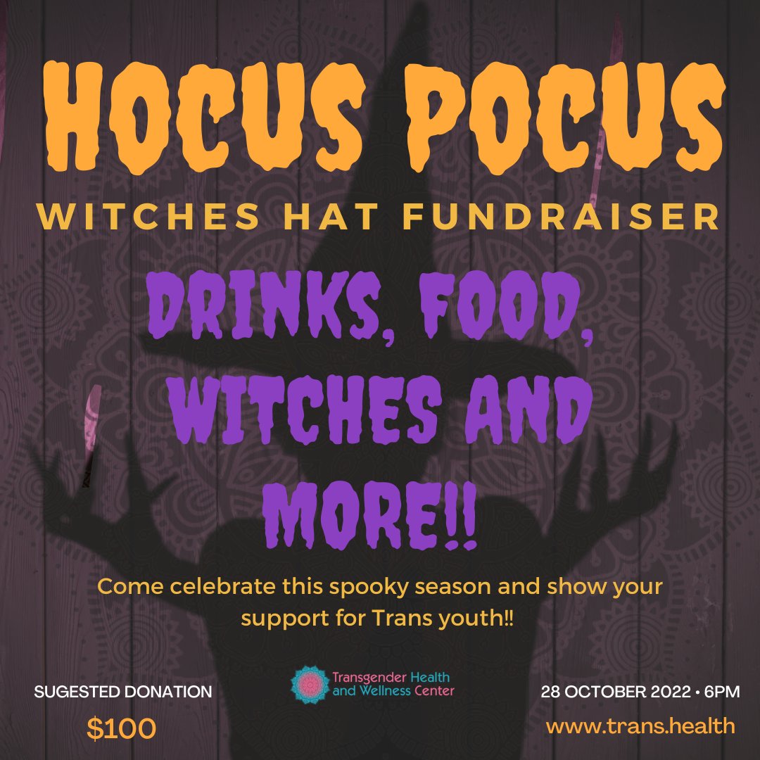 TransHAWC's tweet image. Come Celebrate with our amazing witches from the local trans community!! 
Your support will help vulnerable LGBTQ+youth by funding our free mental health program.

eventbrite.com/e/hocus-pocus-…

#trans #transcommunity #transcalifornia #transhealthandwellness