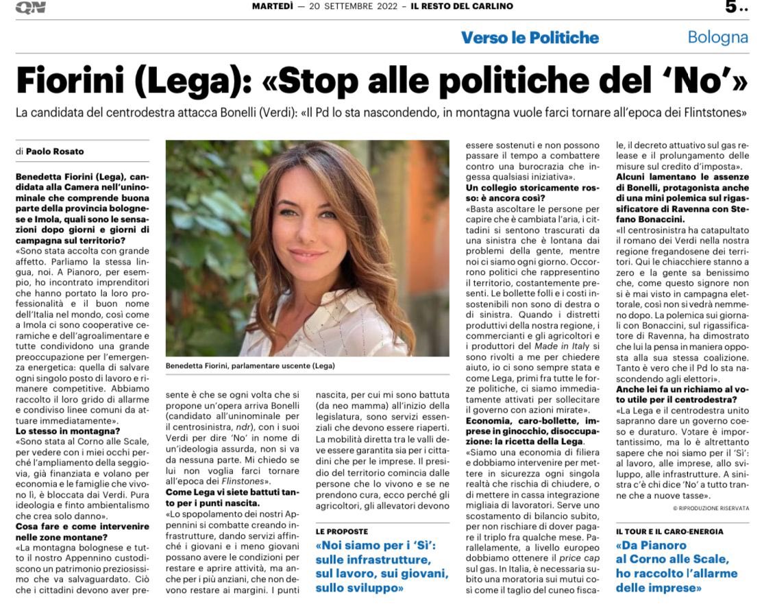 Ecco la mia #intervista sul @Carlino_Bologna 👇🏻

#25settembrevotoLega #centrodestra