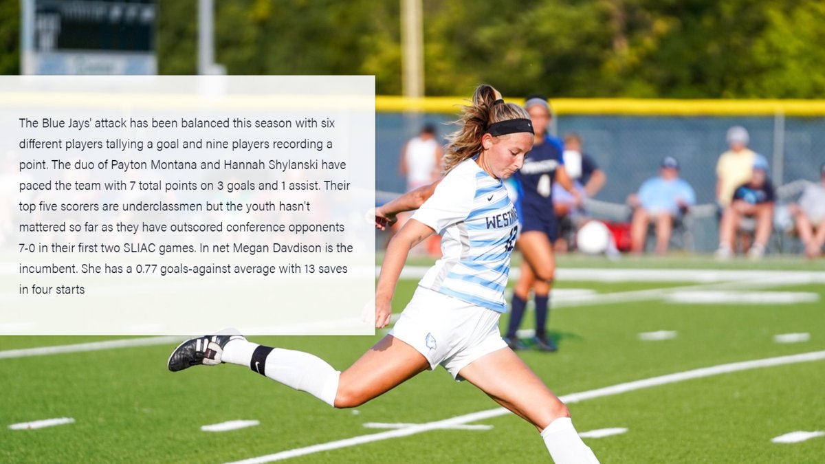 SLIAC's tweet photo. Did you know that @FBUGriffins women's soccer has only one loss in its last 30 conference games? That loss was to @WC_BlueJays in 2020-21 championship game. The programs meet this Wednesday in the SLIAC Game of the Week! #SLIACtion #d3soccer 

Preview - https://t.co/WoOCa06pDJ https://t.co/2UB6iZDudT