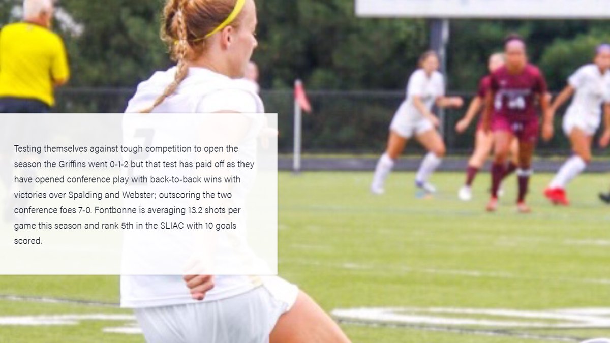 SLIAC's tweet photo. Did you know that @FBUGriffins women's soccer has only one loss in its last 30 conference games? That loss was to @WC_BlueJays in 2020-21 championship game. The programs meet this Wednesday in the SLIAC Game of the Week! #SLIACtion #d3soccer 

Preview - https://t.co/WoOCa06pDJ https://t.co/2UB6iZDudT