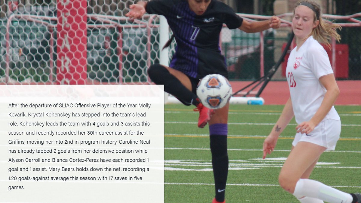 SLIAC's tweet photo. Did you know that @FBUGriffins women's soccer has only one loss in its last 30 conference games? That loss was to @WC_BlueJays in 2020-21 championship game. The programs meet this Wednesday in the SLIAC Game of the Week! #SLIACtion #d3soccer 

Preview - https://t.co/WoOCa06pDJ https://t.co/2UB6iZDudT