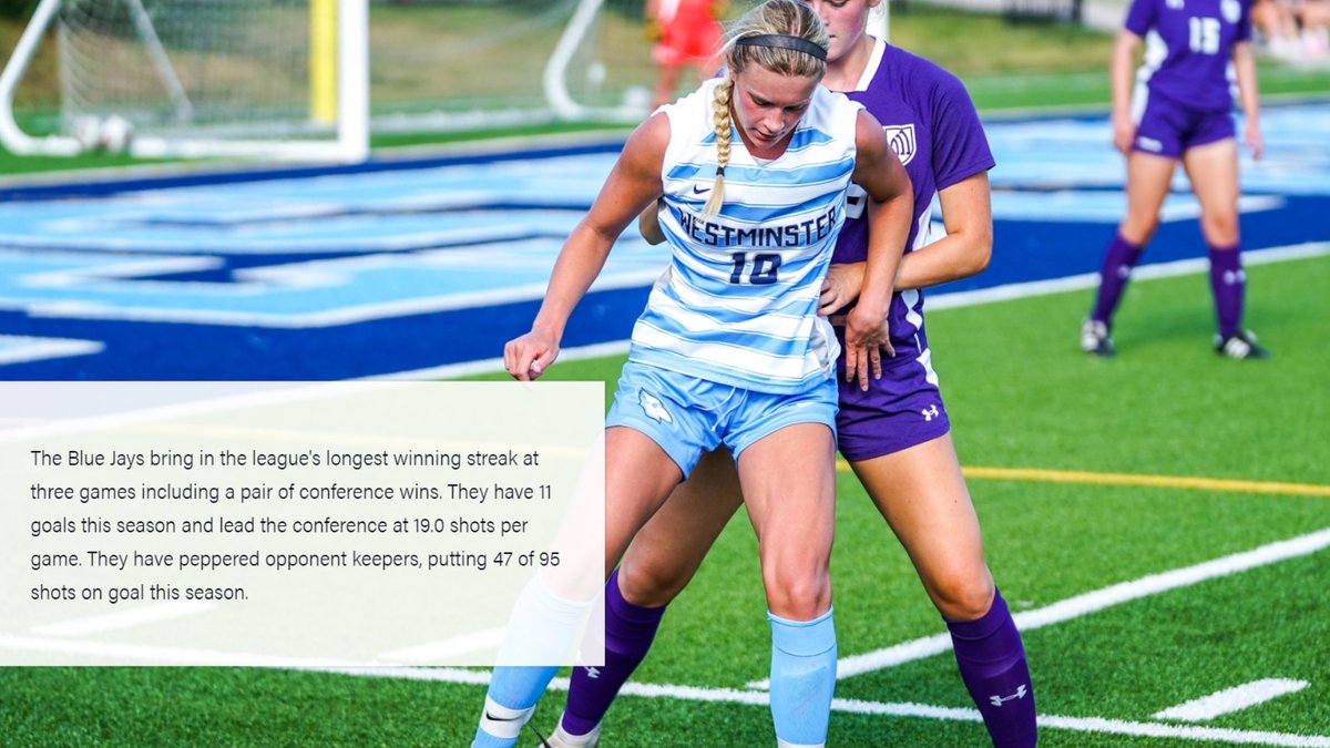 SLIAC's tweet photo. Did you know that @FBUGriffins women's soccer has only one loss in its last 30 conference games? That loss was to @WC_BlueJays in 2020-21 championship game. The programs meet this Wednesday in the SLIAC Game of the Week! #SLIACtion #d3soccer 

Preview - https://t.co/WoOCa06pDJ https://t.co/2UB6iZDudT