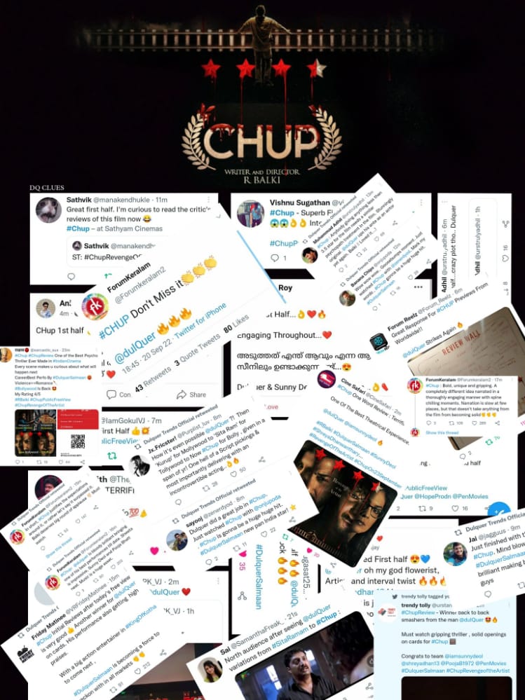 This is Insane 😱 #ChupPublicFreeView getting heavy extra-ordinary response from the Audiences.!! 🤯❤️🔥 @dulQuer & @iamsunnydeol gives Outstanding Performance.! 😯 @shreyadhan13 @PoojaB1972 #RBalki #DulquerSalmaan #Chup #ChupReview