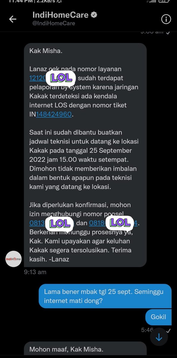 Internet <a href="/IndiHome/">IndiHome</a> udah 2 hari mati (dari 19 Sept) dan dijadwalkan diperbaiki teknisi 25 sept. Cool service <a href="/IndiHomeCare/">IndiHomeCare</a>