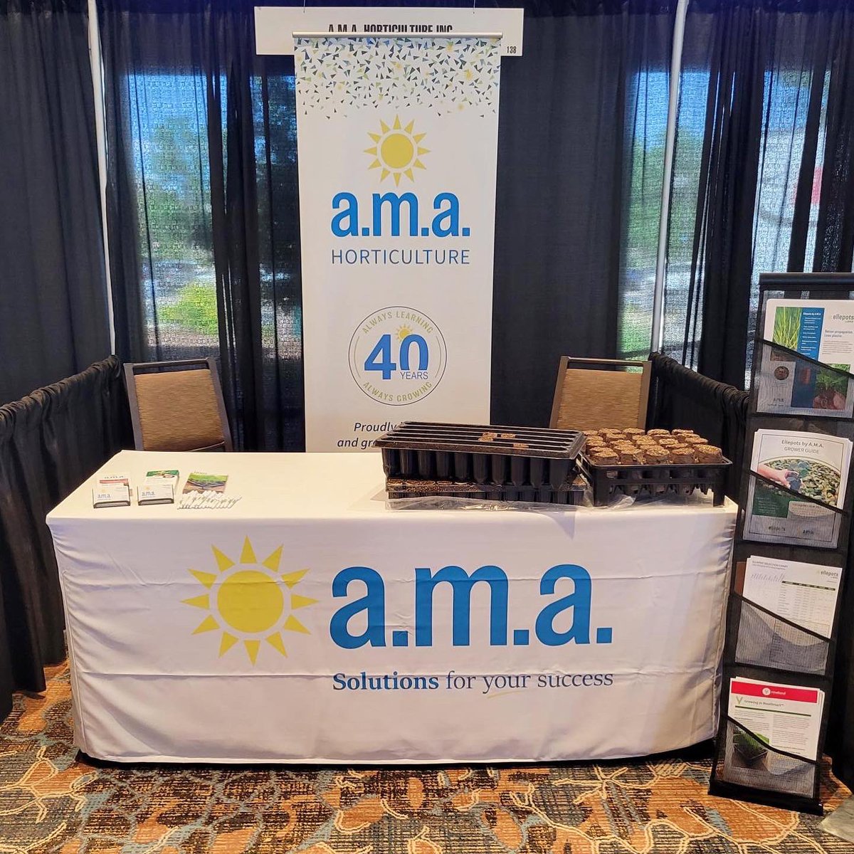 amahort's tweet photo. Rick and Craig are in Colorado for the #PlugandCuttingConference! Stop by if you’re there, and check out #Ellepots by A.M.A., #RootSmart and other propagation solutions.
📸1: our booth at the show
📸2: beautiful Boulder Falls!
#AlwaysLearnAndGrow #Horticulture https://t.co/3egolVSesF