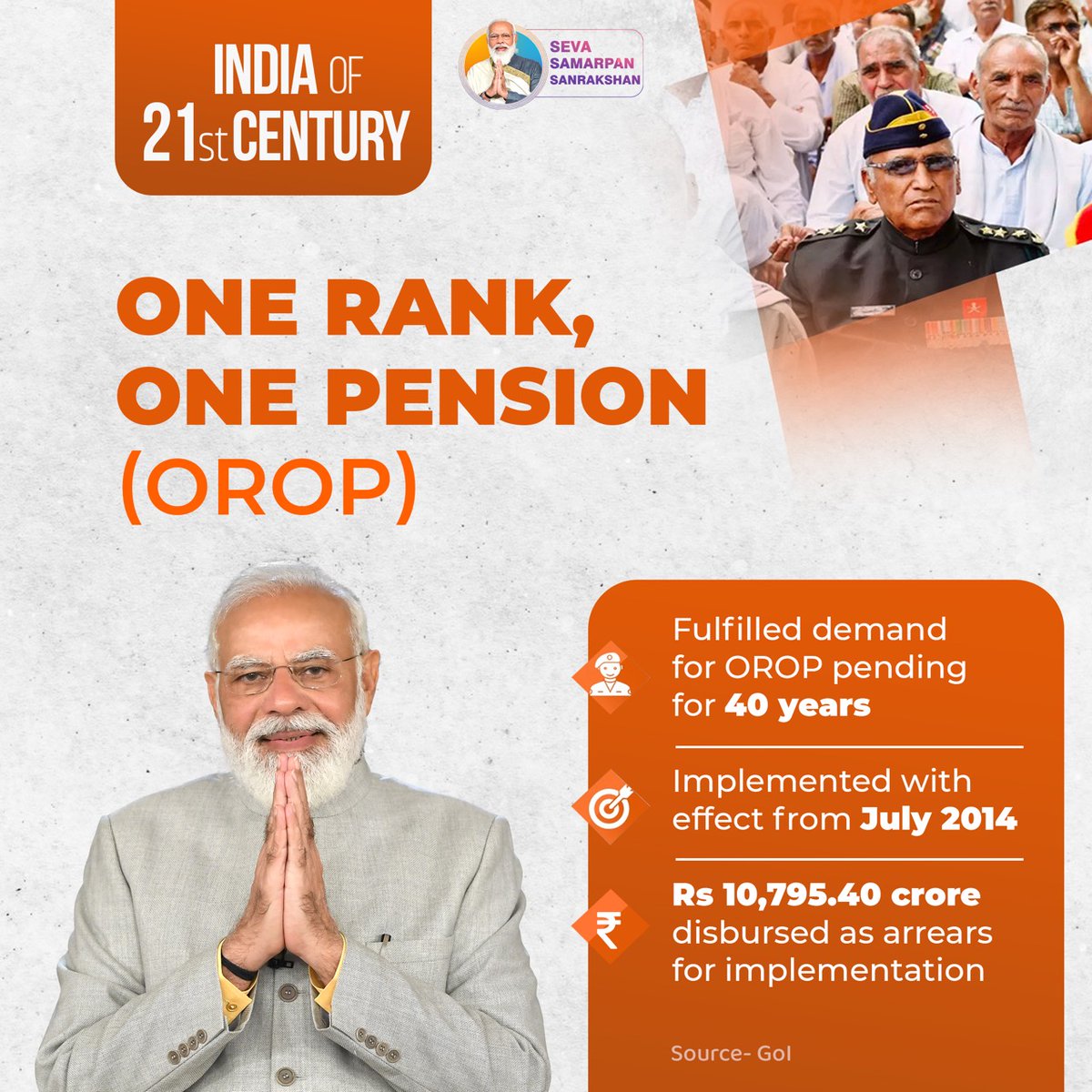 drsheikhBJP's tweet photo. #OneRankOnePensionScheme is an outstanding initiative by the @narendramodi Government for the defence personnel of the country. Over Rs. 10,000 crore has been disbursed as arrears for its implementation.
#IndiaOf21stCentury. https://t.co/15bKl1G6iw