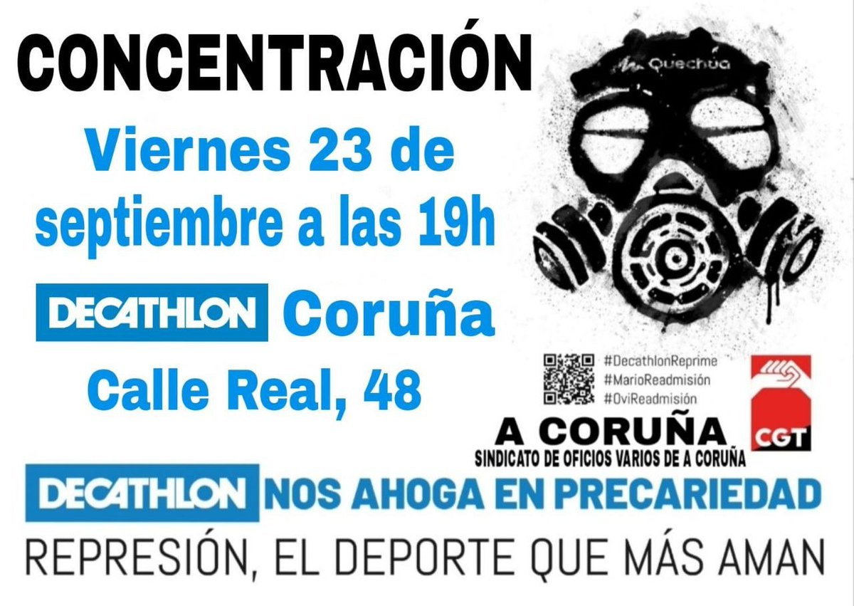 hijodesaul's tweet photo. Salimos a la calle a denunciar la represión sindical que la empresa @DecathlonES ejerce contra lxs compañerxs de @cgtzonasur
En la @CGT si tocan a unx, respondemos todxs ‼️
#decathlonreprime #MarioReadmision #OviReadmision https://t.co/F1iT3xnqcn