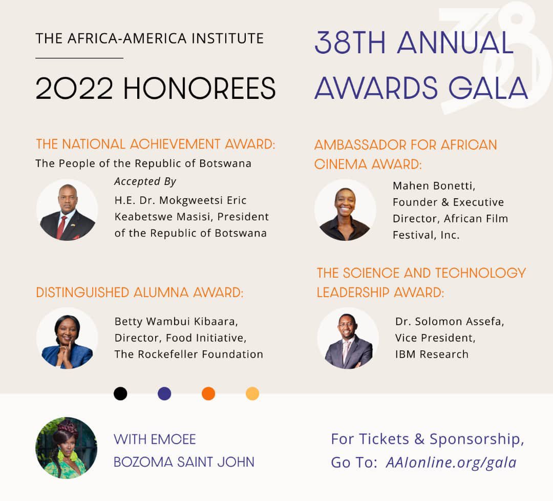 OfficialMasisi's tweet photo. Dumelang betsho, I'm proud to inform you that tonight I will, on behalf of Botswana receive the Africa-America Institute’s 2022 National Achievement Award (AAI.) 

The National Achievement Award is bestowed on our country in recognition of our commitment to democracy &amp; stability https://t.co/8nDax6dKDY