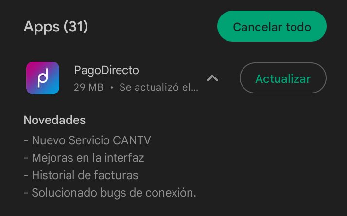 BreakBancario's tweet photo. Pago Directo en su última actualización. Incluye el Servicio @salaprensaCantv  (CANTV) una novedad. Así que esta es otra herramienta más bastante útil y confiable. @PagoDirectoApp #CANTV #Servicios #LoNuevo #Venezuela https://t.co/DtuSFL2HeH