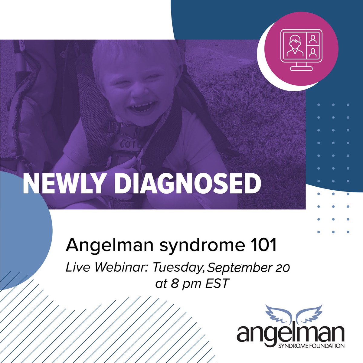 angelman's tweet photo. Whether you are new on your Angelman journey or not, all are welcome. Join us 9/20 at 8pm EST. Find out what to do after diagnosis, learn about resources available to you, genetics of AS, research concepts, as well as Q&amp;A time.

Register to join: https://t.co/i4i7Vc74g9 https://t.co/gQKGWX22z2