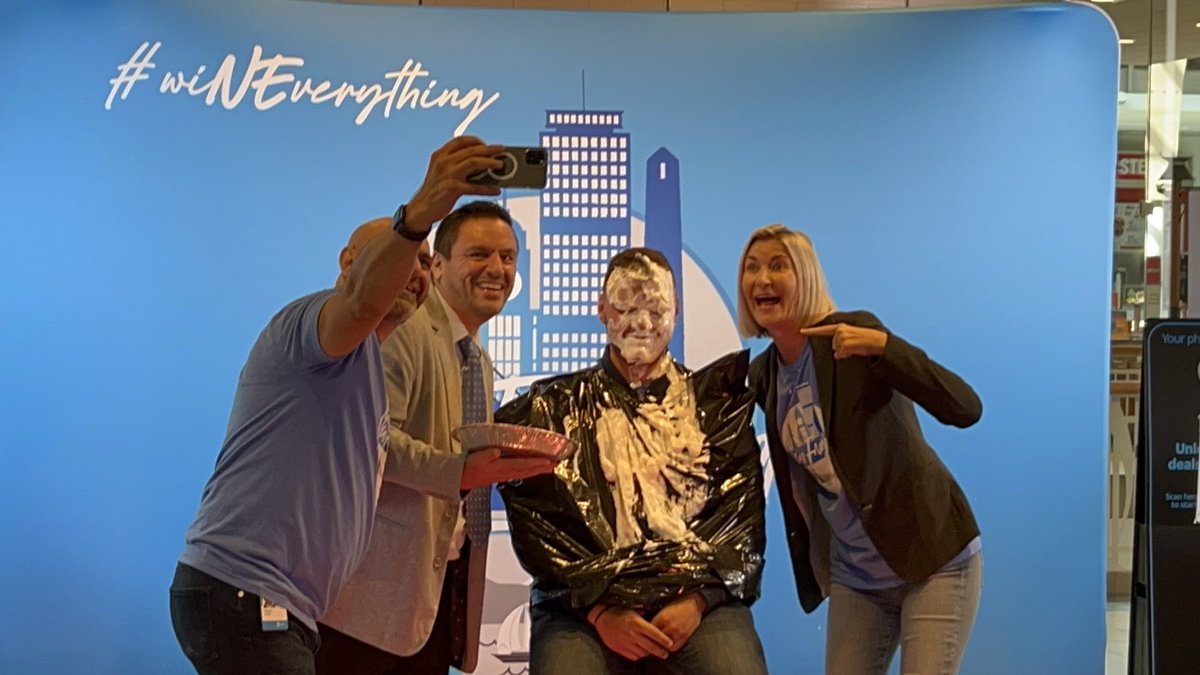 TheRealOurNE's tweet photo. We’re switching up #TeamTuesday today! Can we get a shoutout for our leaders?!📣 We had incentives running for AHA and our leaders held up their end of the bargain! Whether it’s a pie in the face or getting dunked with ice water, we appreciate you for making work FUN! 🎉💙 #OurNE https://t.co/ZoXhCvrWsa