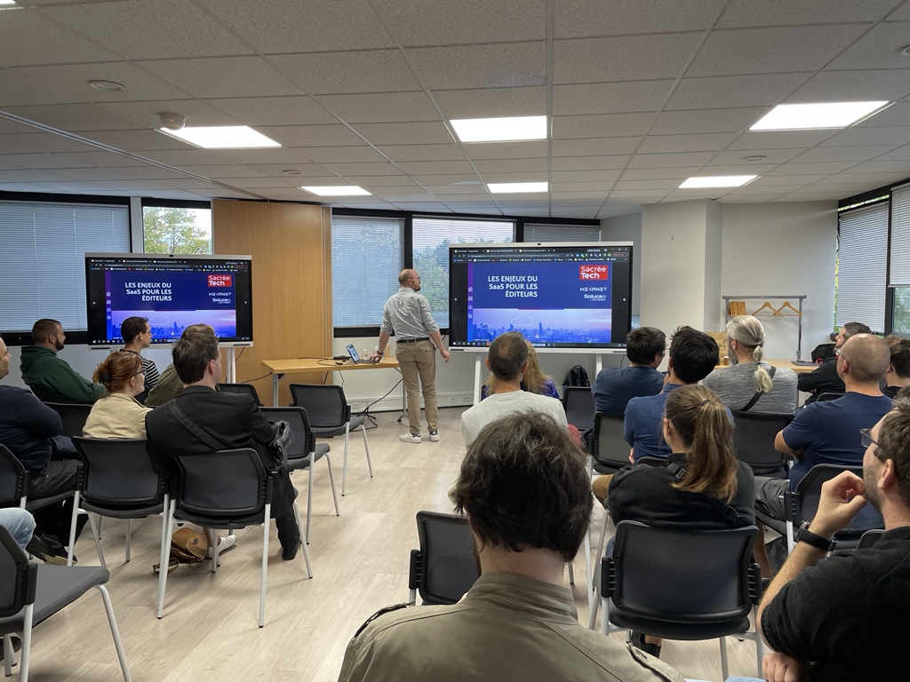 SacreeTech's tweet image. On commence par « les enjeux du mouvement vers le SaaS pour les éditeurs » par Simon Falicon employé d’@Hexanet