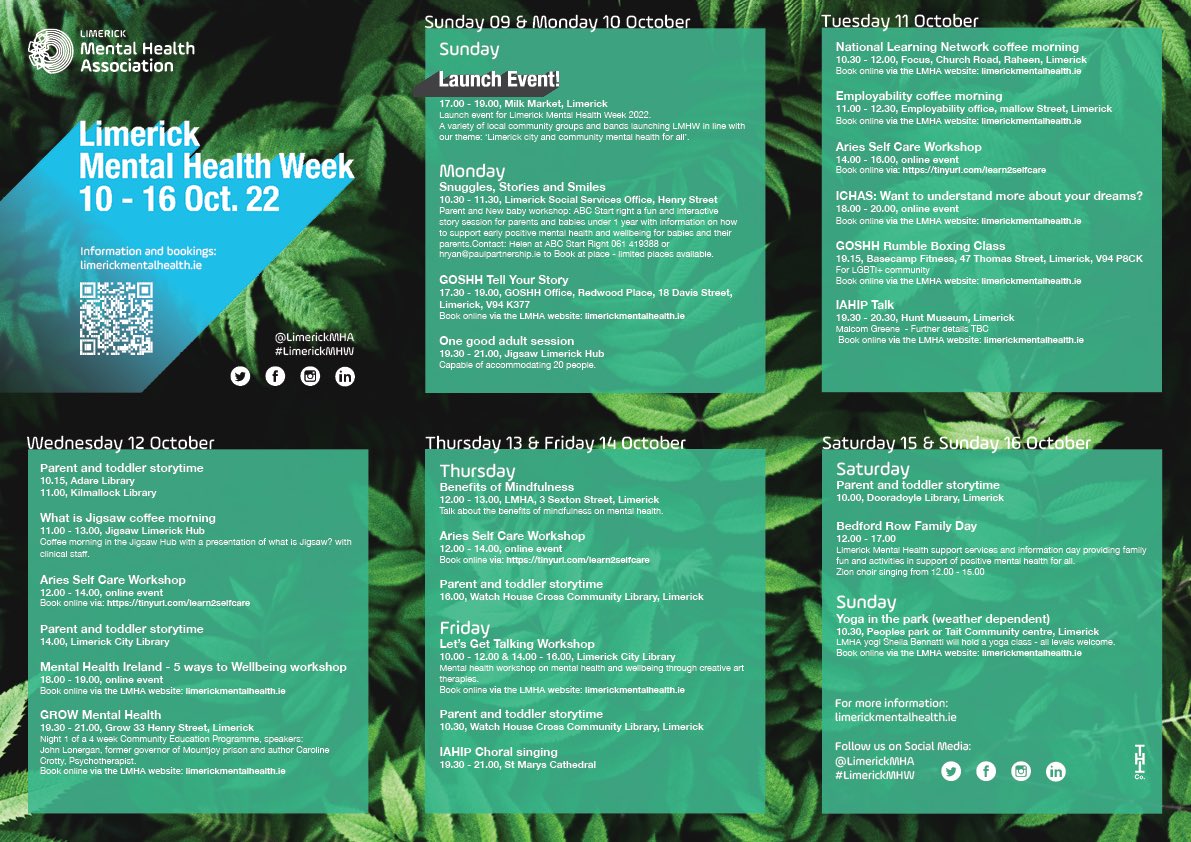 TheHappyTeaCo's tweet photo. Limerick Mental Health Week 10-16 October 2022!
Launch event on 09 October, event details below β¬οΈ
Keep up to date with the week on https://t.co/7aBhKoHSzf
@LimerickMHA #LimerickMHW https://t.co/yg3rXtcfAb