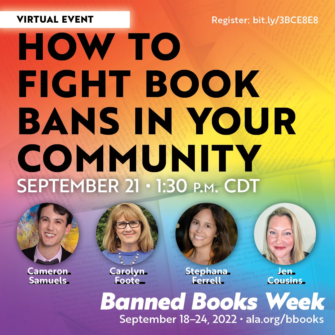FReadomFighters's tweet photo. Join us on an @ALALibrary panel tomorrow to learn how to fight book bans with @FLFreedomRead and @cameronjsamuels @technolibrary! #BannedBooksWeek @TXLA @UABookBans @TFN https://t.co/YVbAQf0OhI