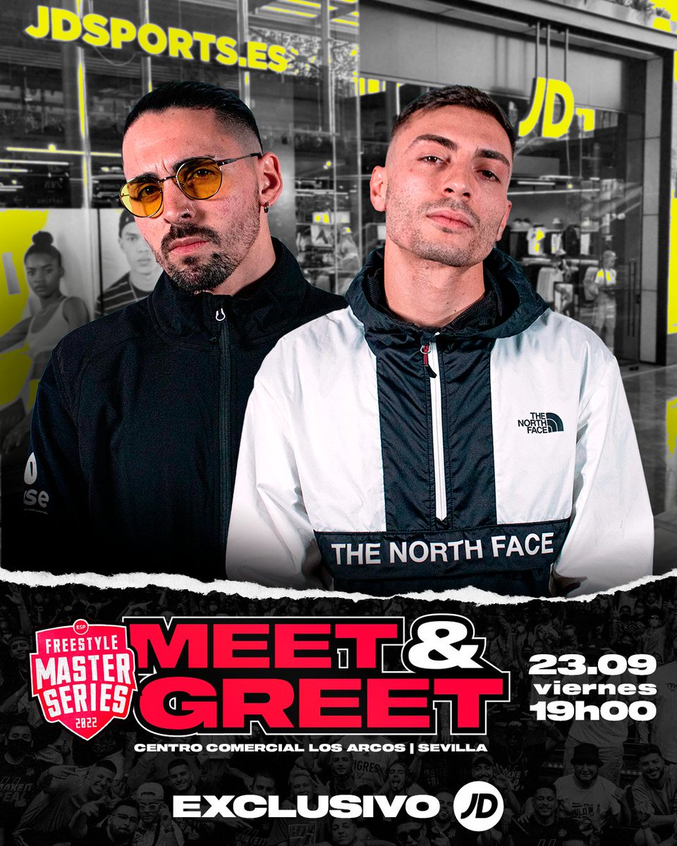 FMSEspOficial's tweet photo. 📢 ¡¡SEVILLA!!

🤩 Meet&amp;Greet con @SaidElekipoEea y @sweetpain9 
 
 📍 El viernes a las 19:00 te esperamos en la tienda @jdsportses del CC Los Arcos

👉 ¡GRATUITO Y PARA TODO EL MUNDO! https://t.co/tpJeamci4z