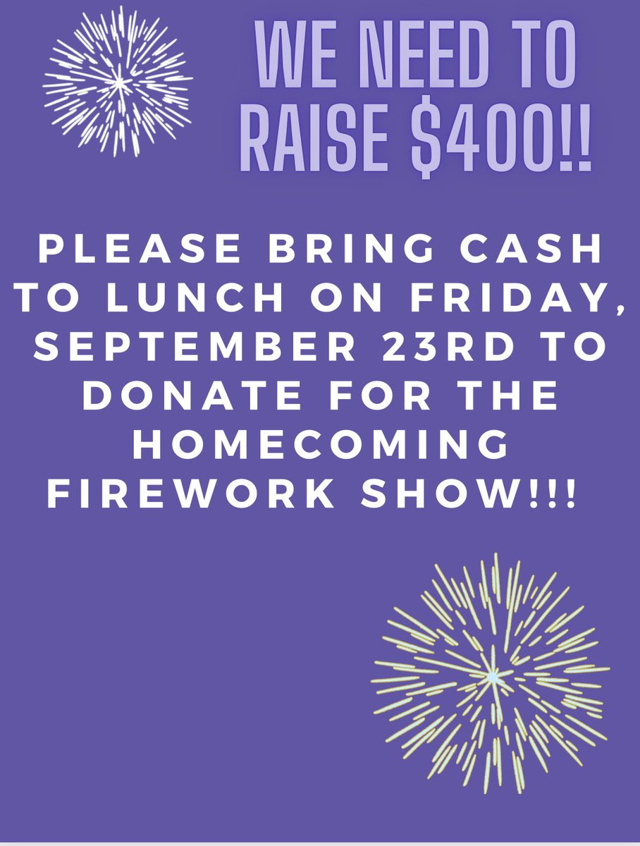 Leadership will be collecting donations in all lunches!! 🎆🎆