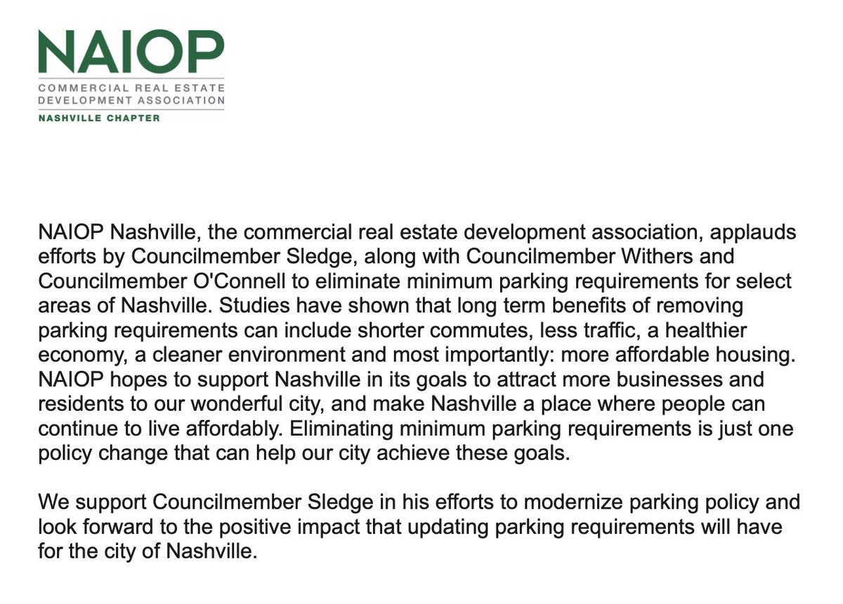 NAIOP’s statement on @Sledgefor17 ‘s proposal to eliminate certain parking requirements within the city.

wsmv.com/2022/09/13/met…