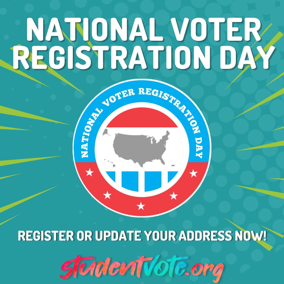 Happy National Voter Registration Day! Catch us on campus or use studentvote.org to update your voter registration! 

Just moved into a new dorm? Changed your address? studentvote.org #NVRD