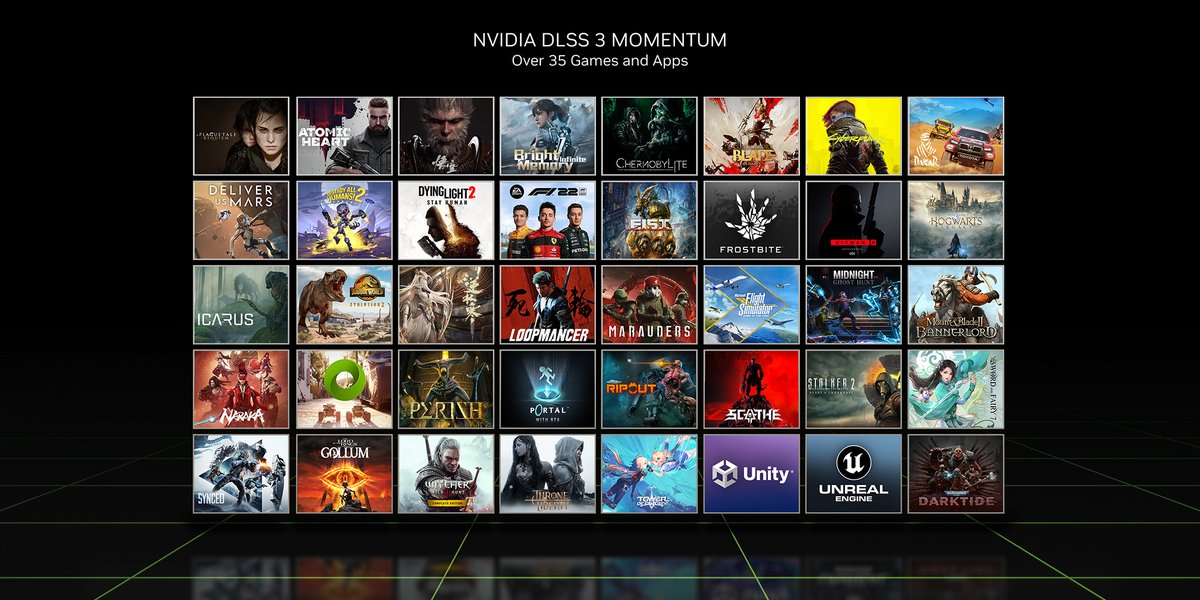 NVIDIAGeForce's tweet image. There are over 35+ games &amp;amp; apps upcoming with support for the incredible performance of DLSS 3

Learn more: nvda.ws/3Bzisau